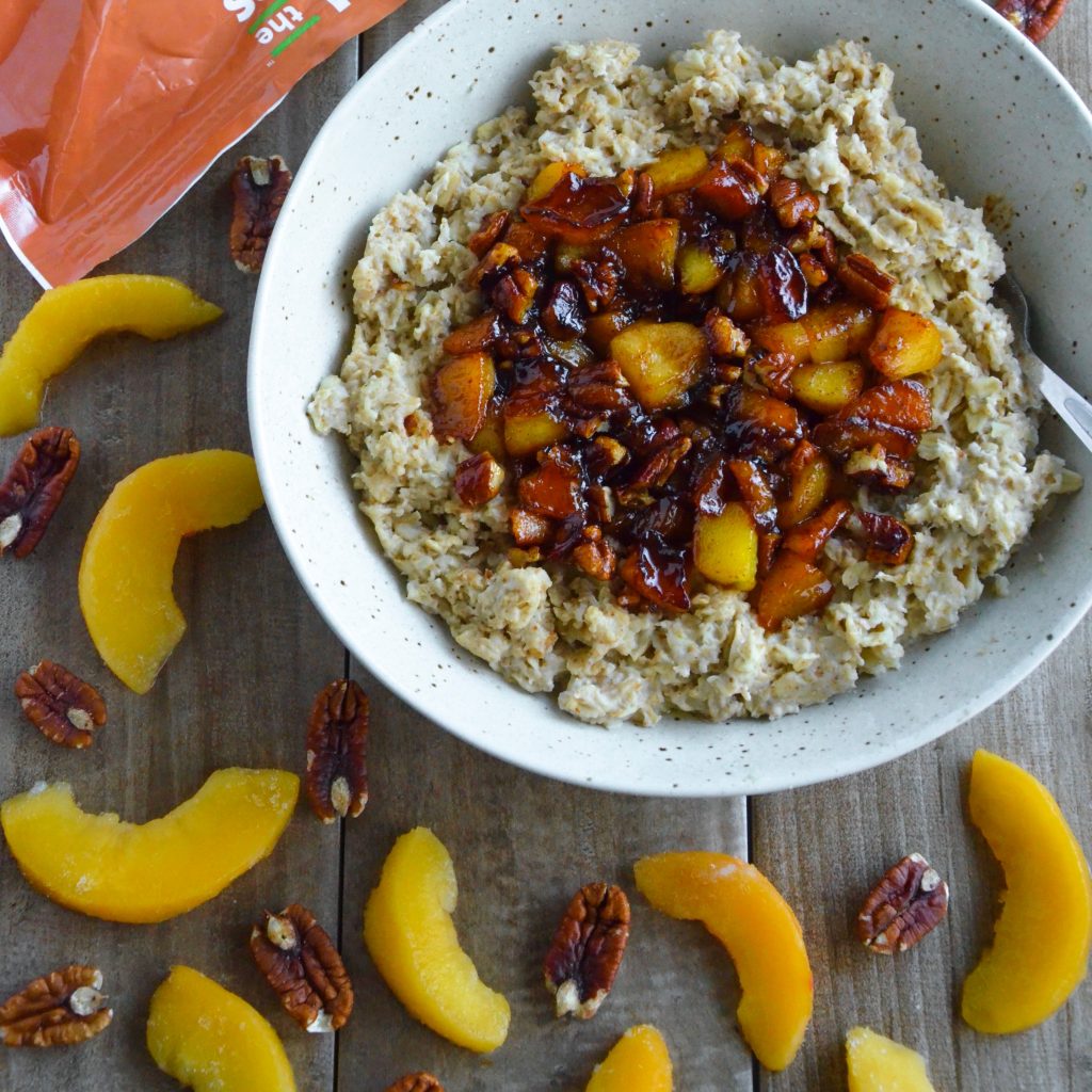 caramelized peach and pecan oats