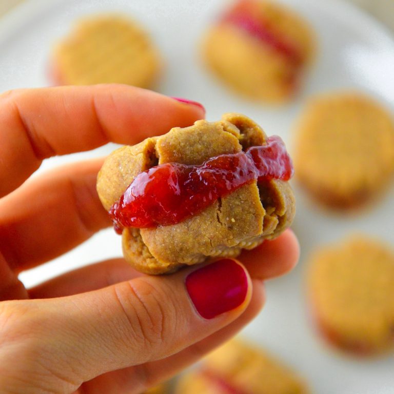 Peanut Butter and Jelly Sandwich Cookies (Low Sugar, Vegan)