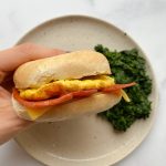 vegan bacon egg and cheese breakfast bagel