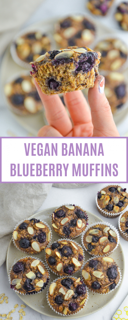 pin of vegan banana blueberry muffins