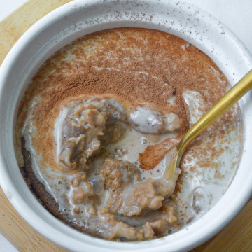 spoon in a bowl of tiramisu oatmeal