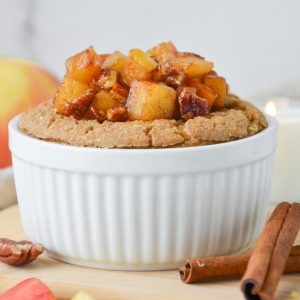baked oatmeal eye level view with apples on top