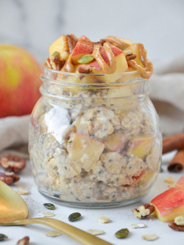 oatmeal in a mason jar topped with apples