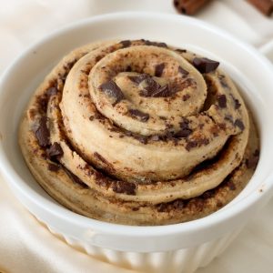 chocolate chip cinnamon roll in a bowl