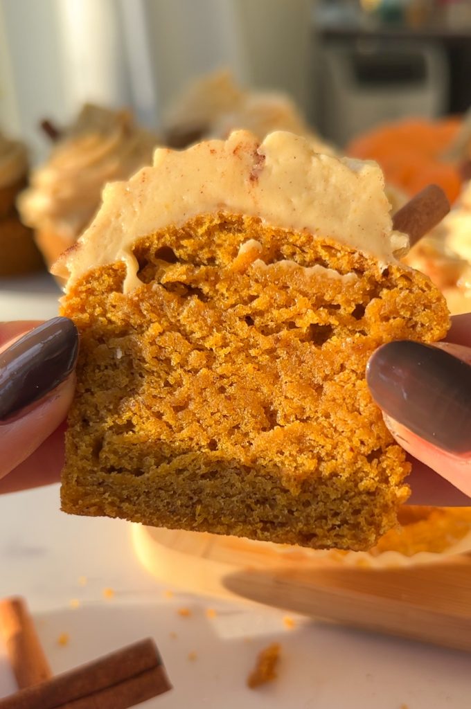 inside texture shot of a vegan pumpkin cupcake