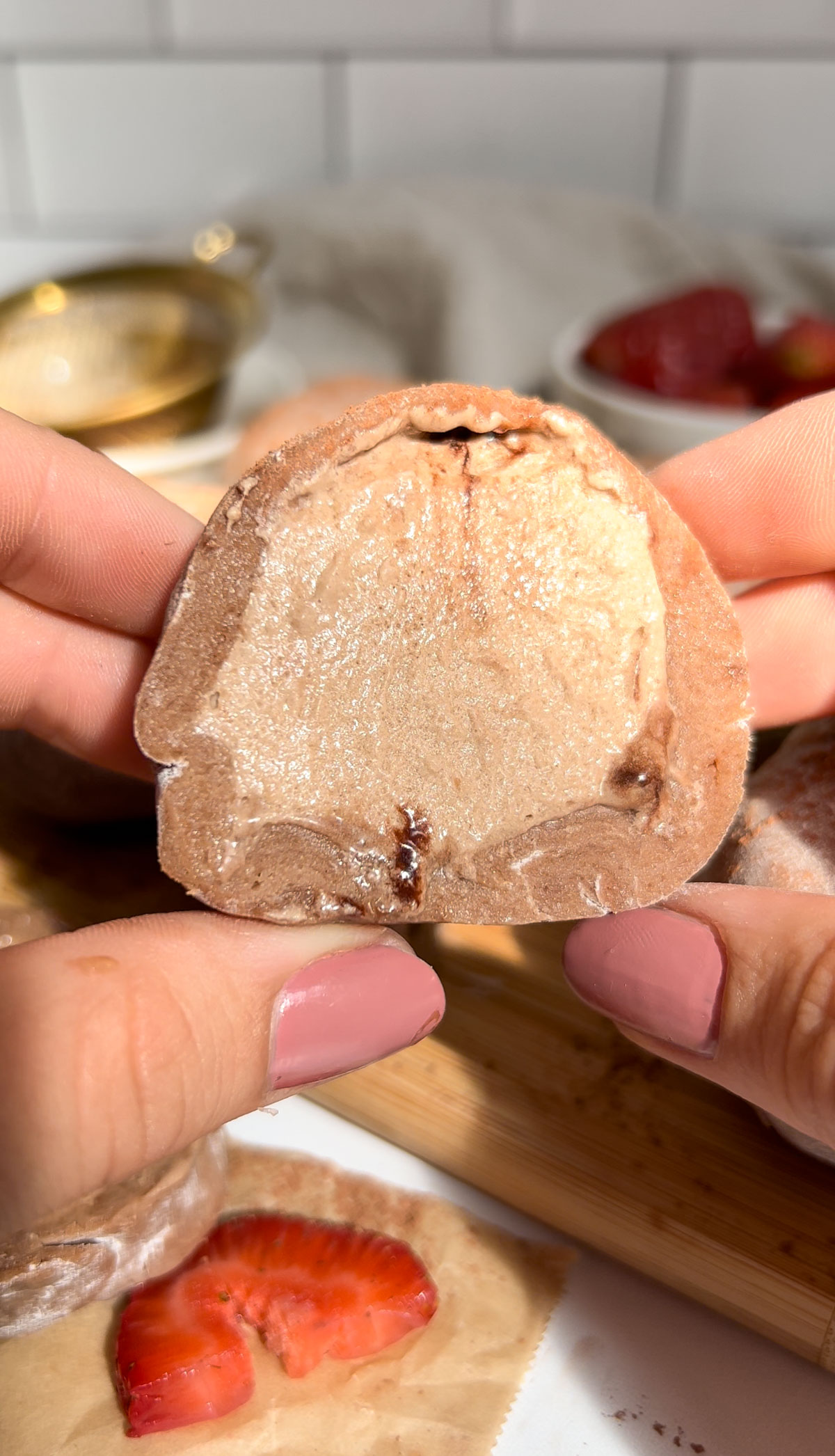 inside of chocolate mochi ball
