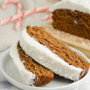 two slices of vegan gingerbread loaf recipe