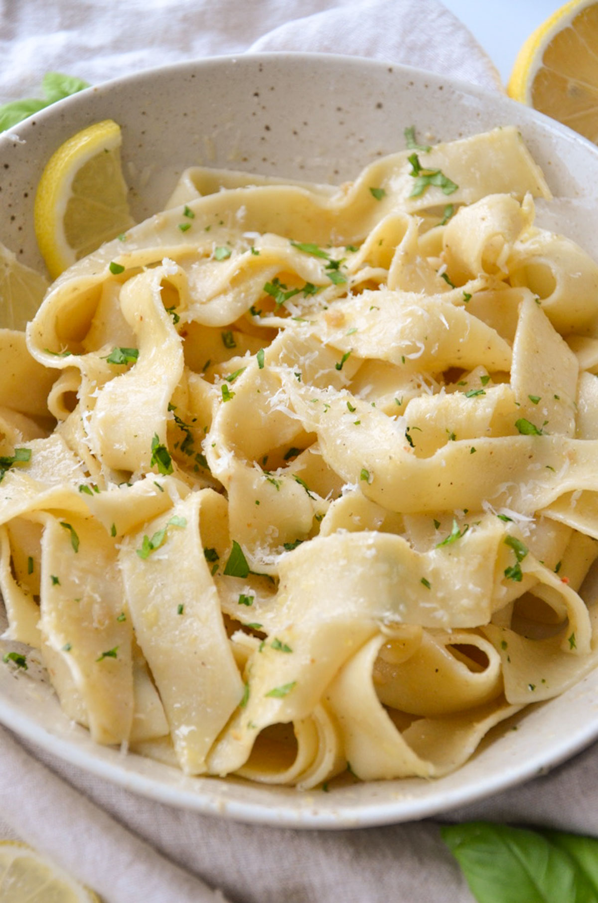 creamy lemon garlic pasta recipe on a plate