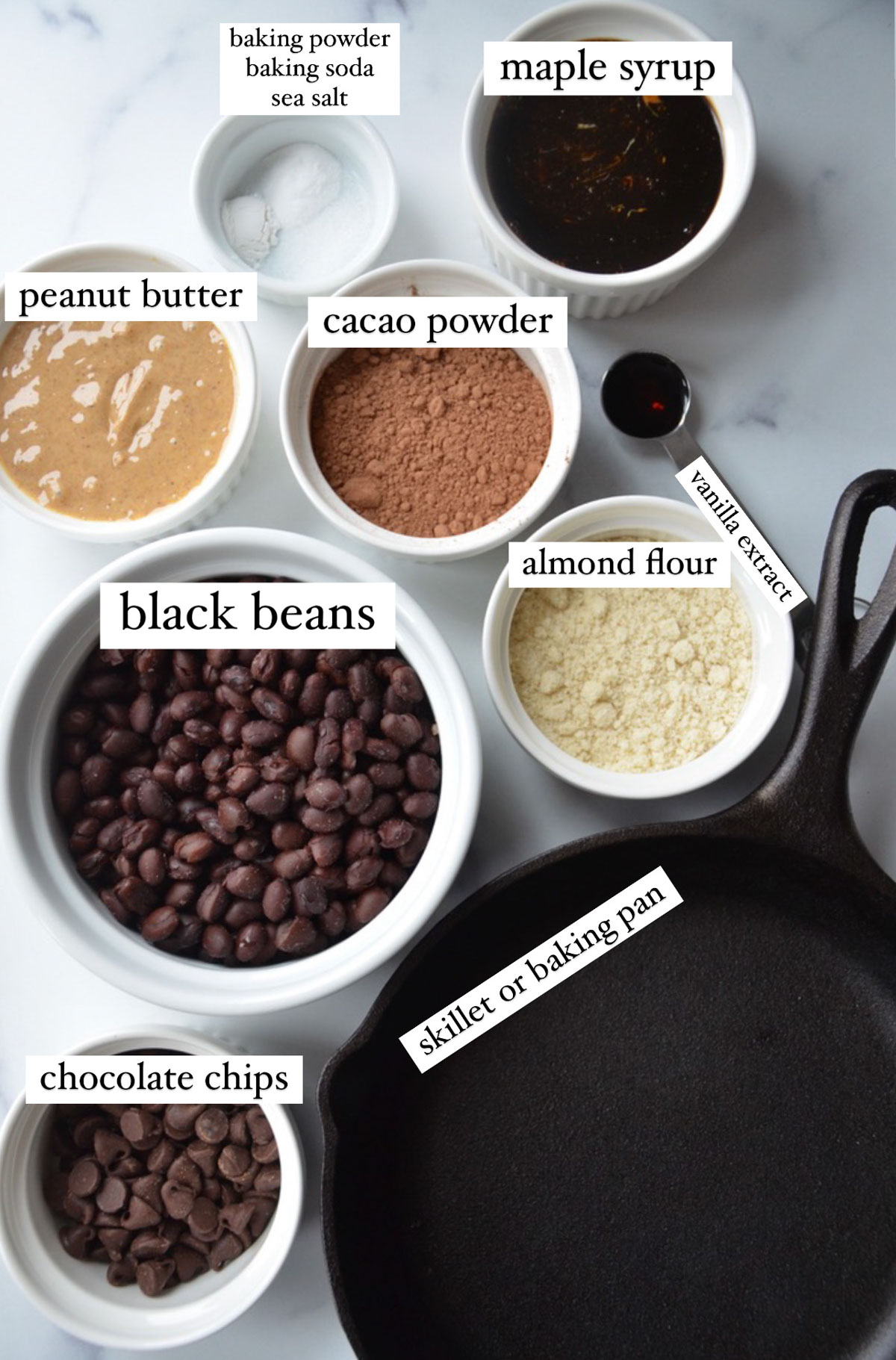 ingredient list for making vegan black bean brownies