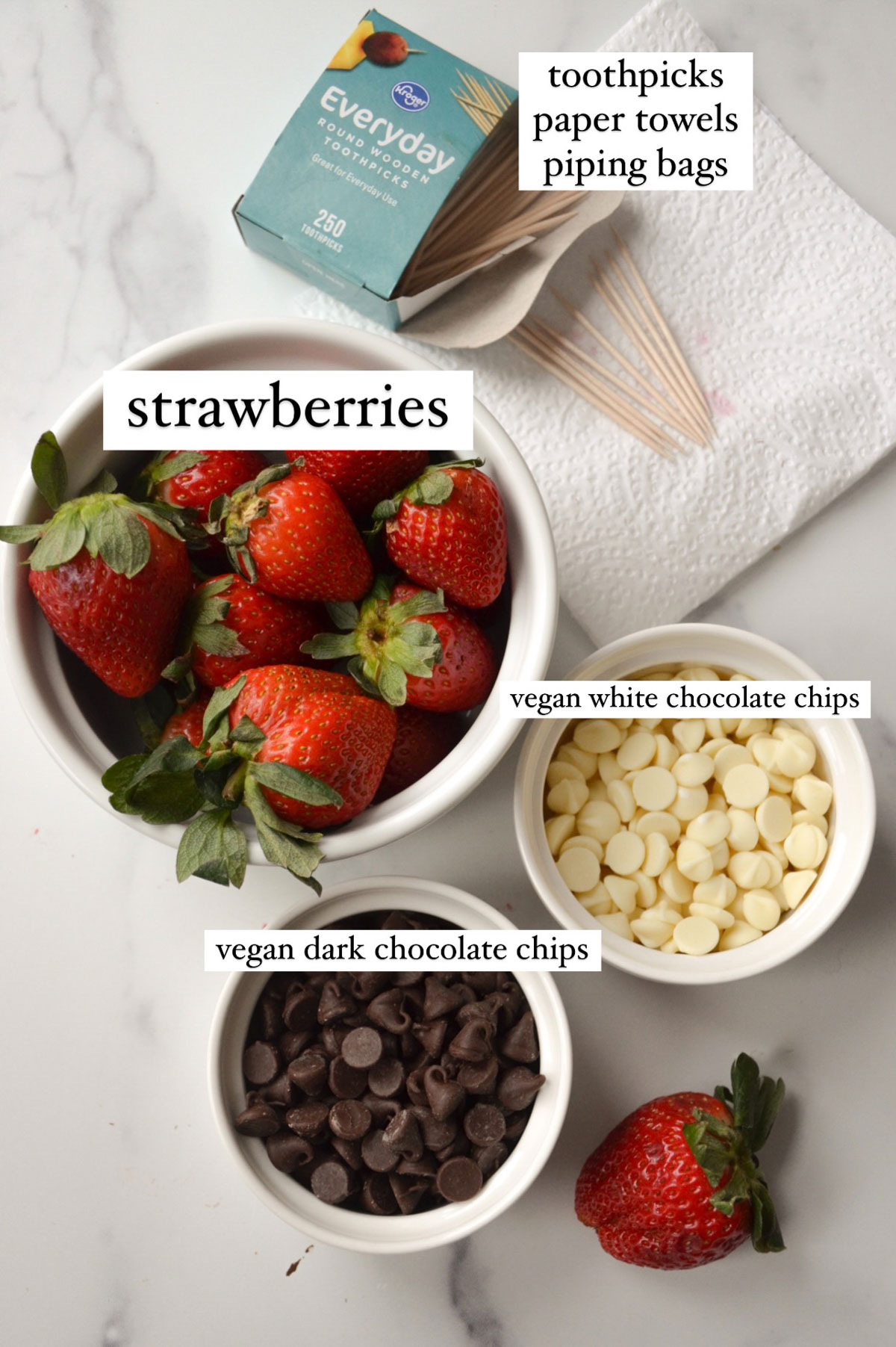 ingredients for making a vegan chocolate covered strawberries recipe