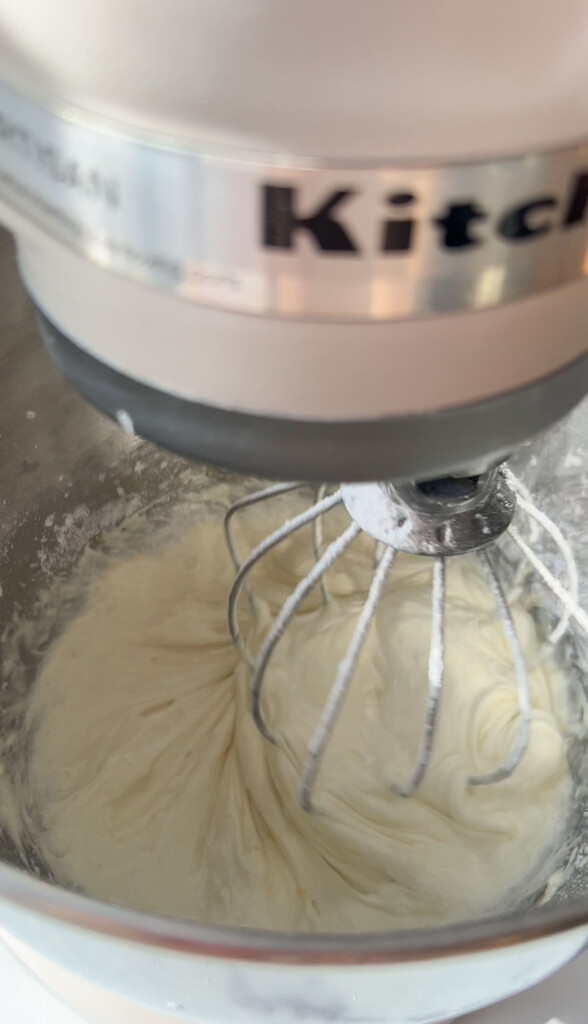 making vegan lemon buttercream in a stand mixer