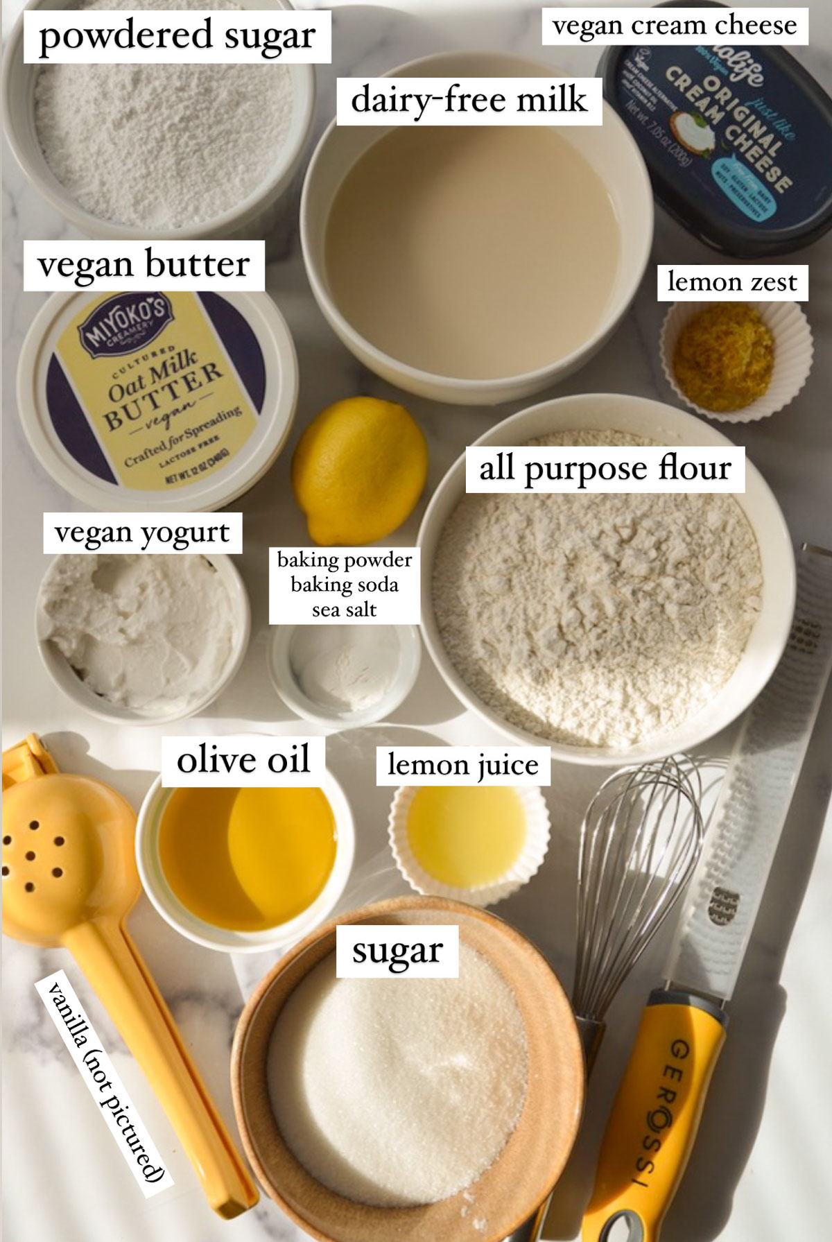 ingredients for vegan lemon cupcakes