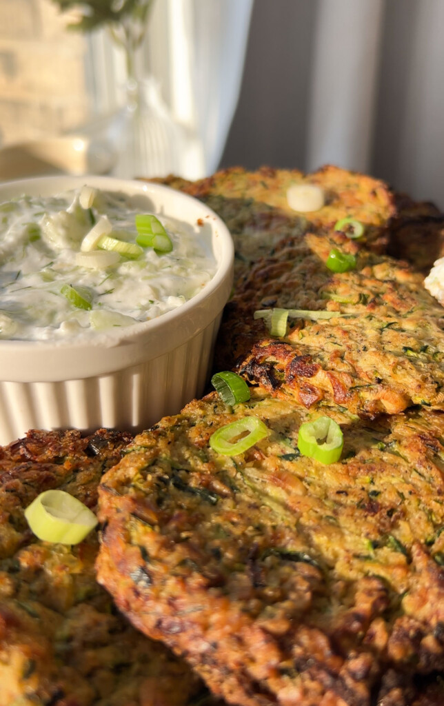 vegan zucchini fritters on a plate