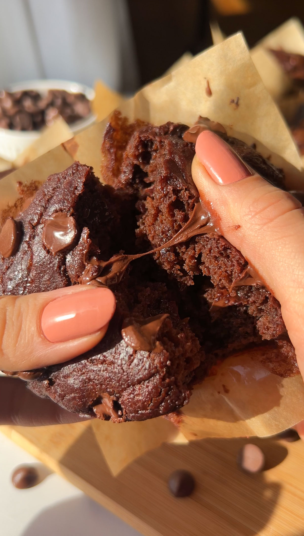 closeup of a vegan chocolate muffin