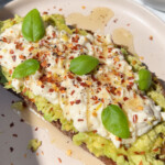 vegan cottage cheese on a slice of avocado toast
