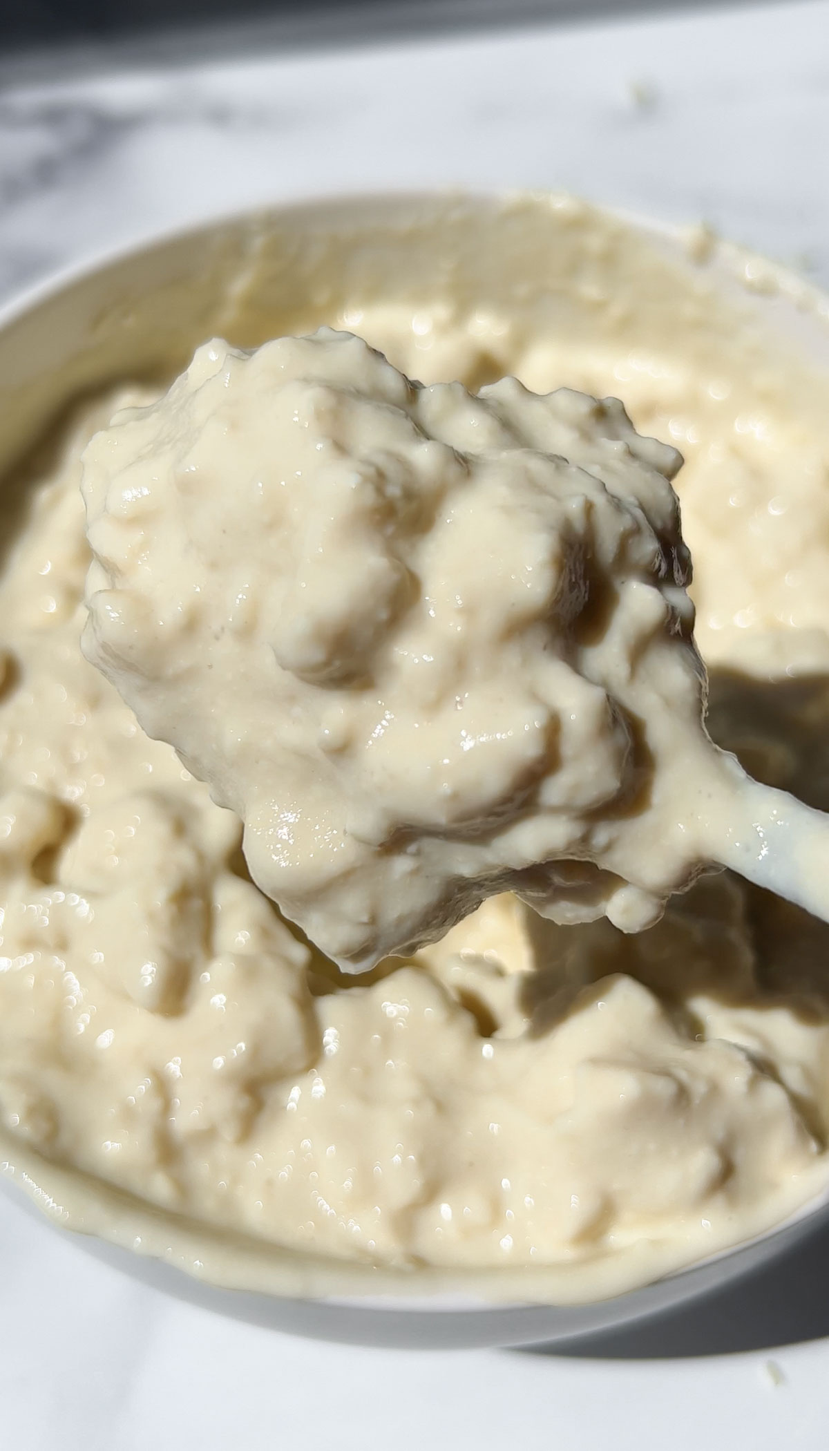 closeup of the texture of vegan cottage cheese