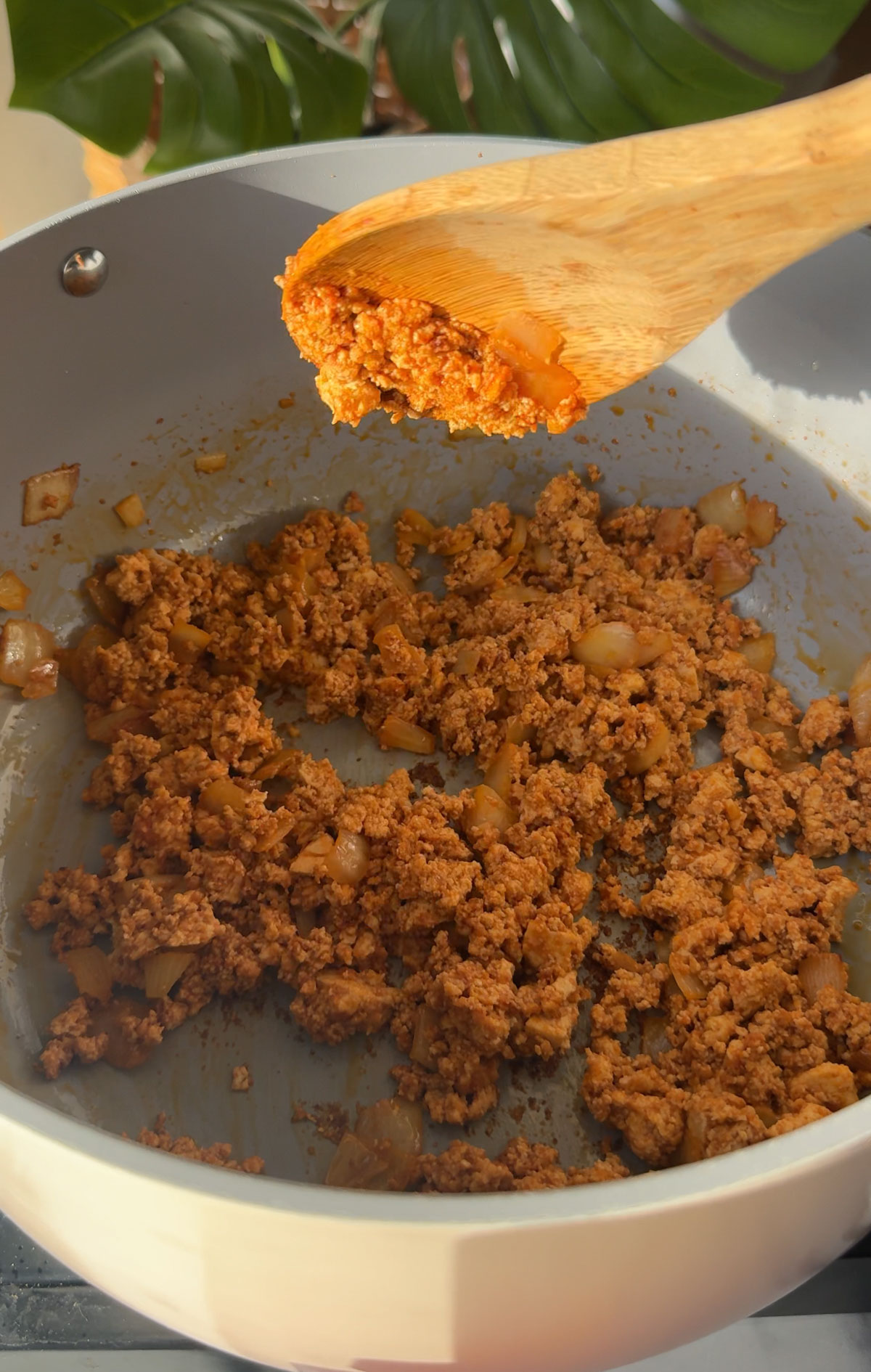 Seasoned tofu in a pot.