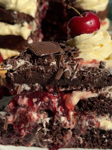 German black forest cake on a plate.