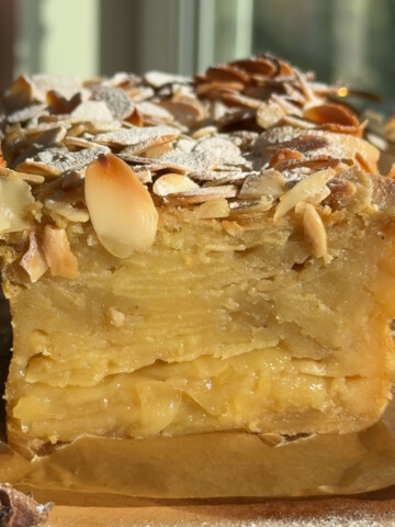 Invisible Apple Cake on a piece of foil.