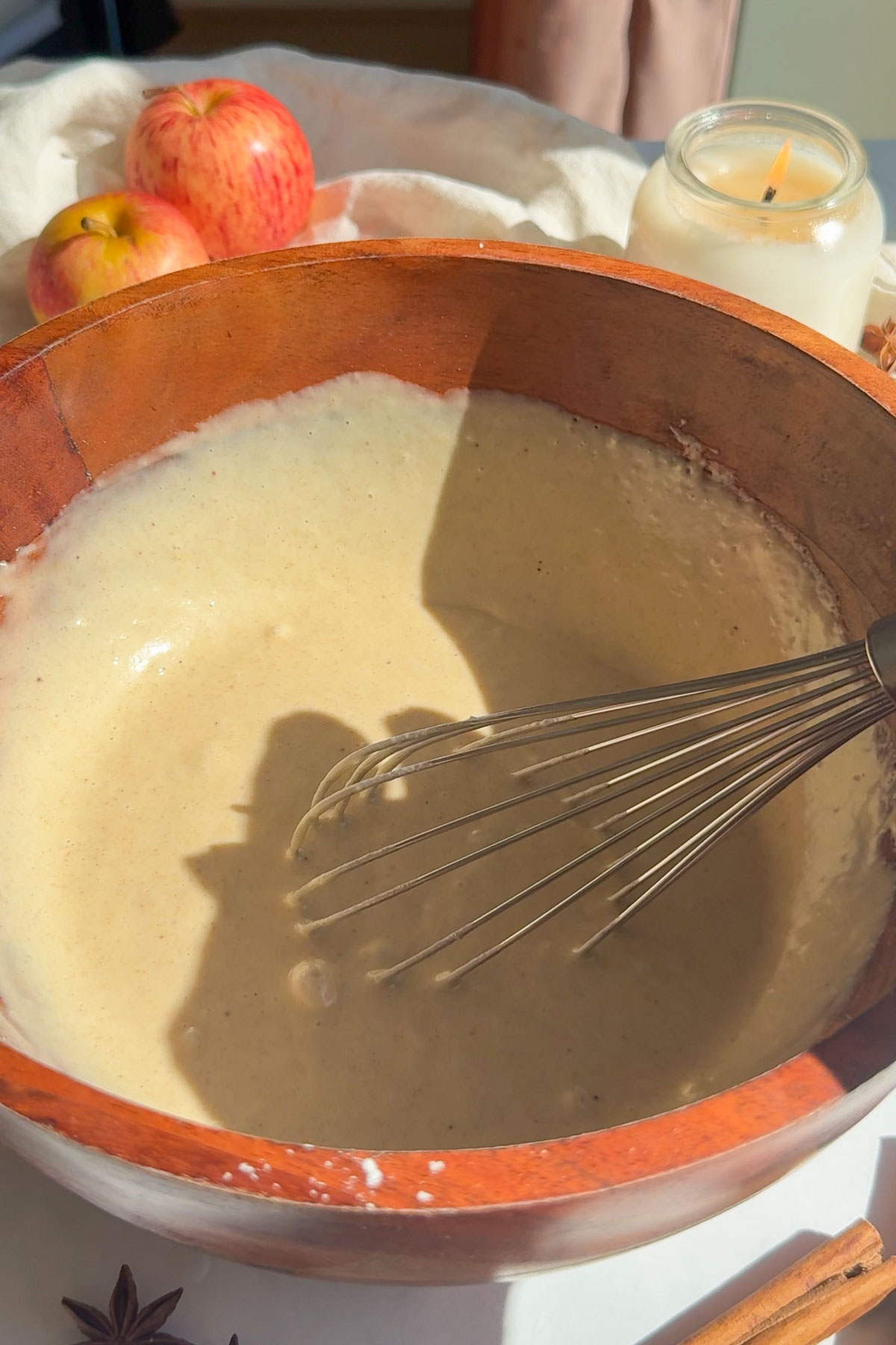 Cake batter in a mixing bowl.
