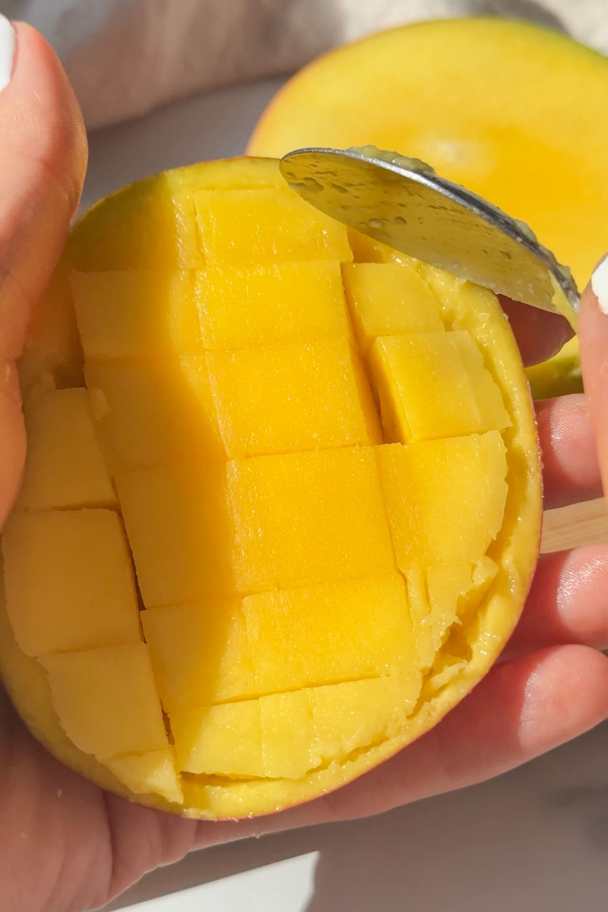 Slicing a mango.